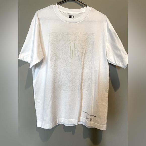 RARE TAKASHI MURAKAMI X BILLIE EILISH FOR UNIQLO BOXY WHITE MONOGRAM LOGO TEE! - Picture 1 of 5